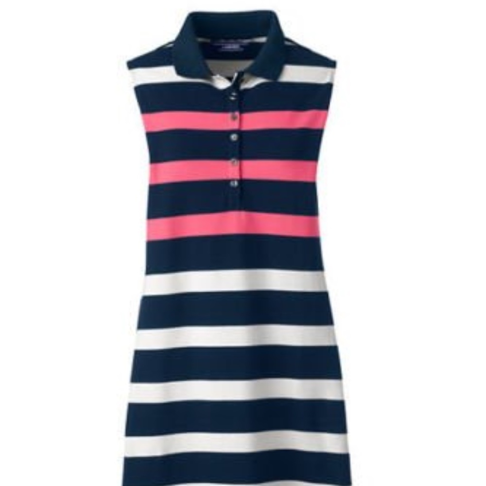 Lands End Sleeveless Polo Dress Rose Petal Stripe
